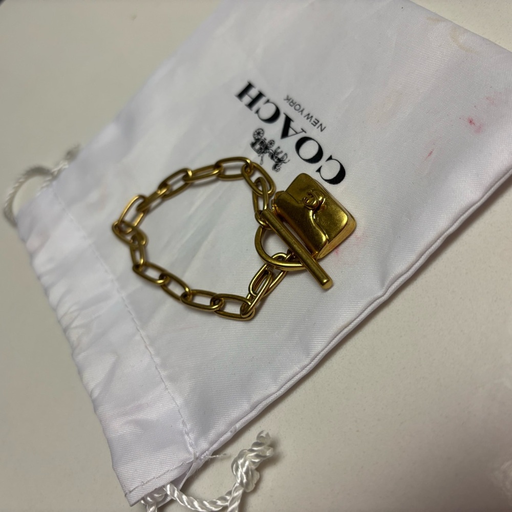 Coach Gold Link Chain Bracelet with Toggle Padlock